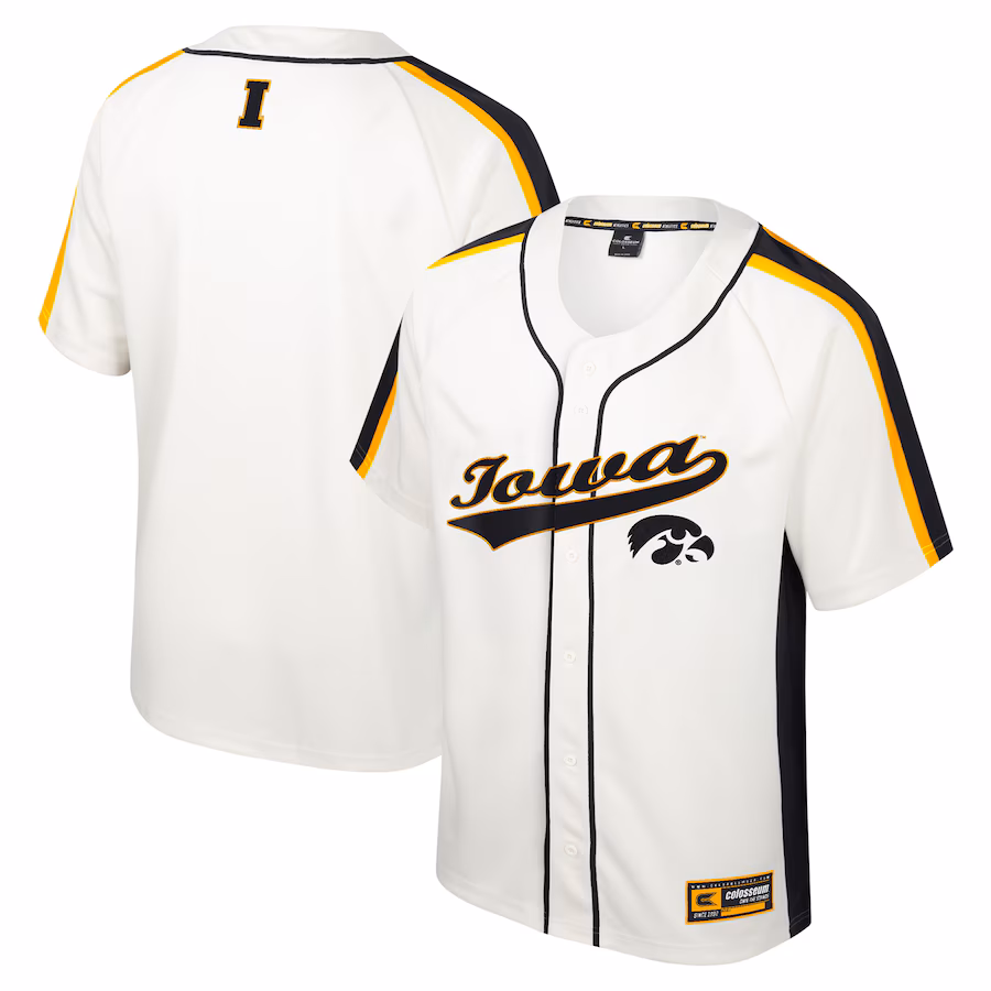 Men's Colosseum Cream Iowa Hawkeyes Ruth Button-Up Baseball Jersey - Jersey
