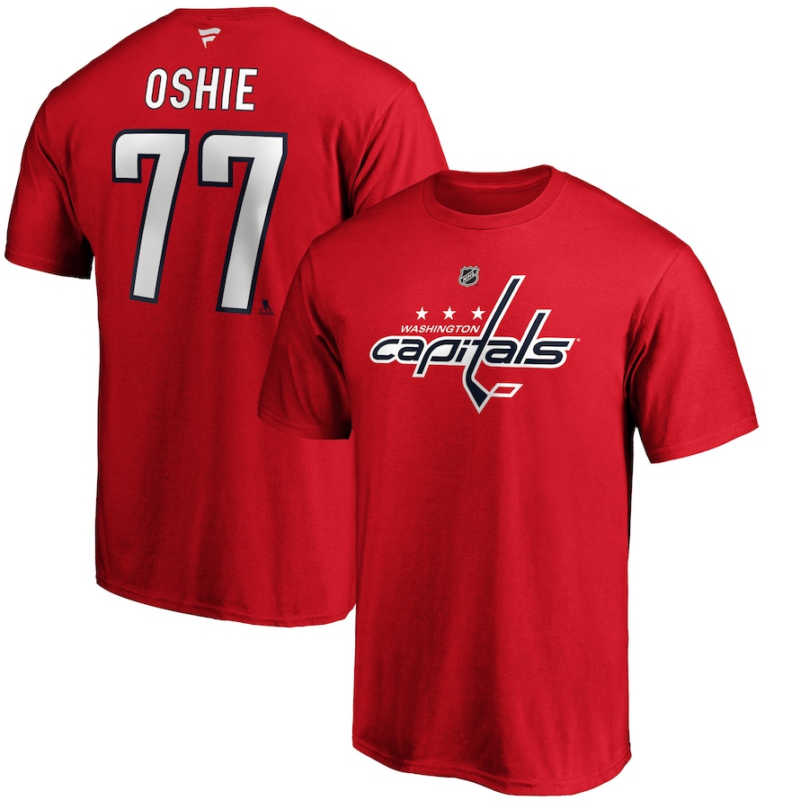 Men's Washington Capitals TJ Oshie Fanatics Red Team Authentic Stack Name & Number T-Shirt - Jersey