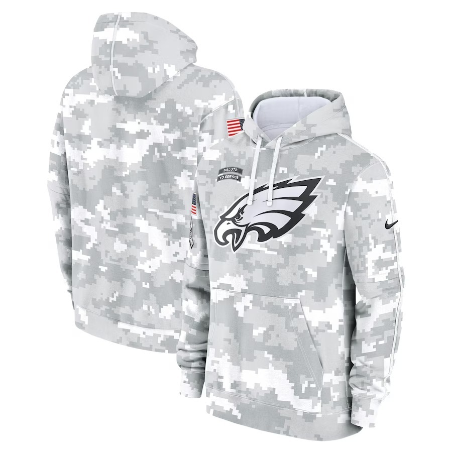 Men's Philadelphia Eagles Nike Arctic Camo 2024 Salute to Service Club Fleece Pullover Hoodie - Jersey