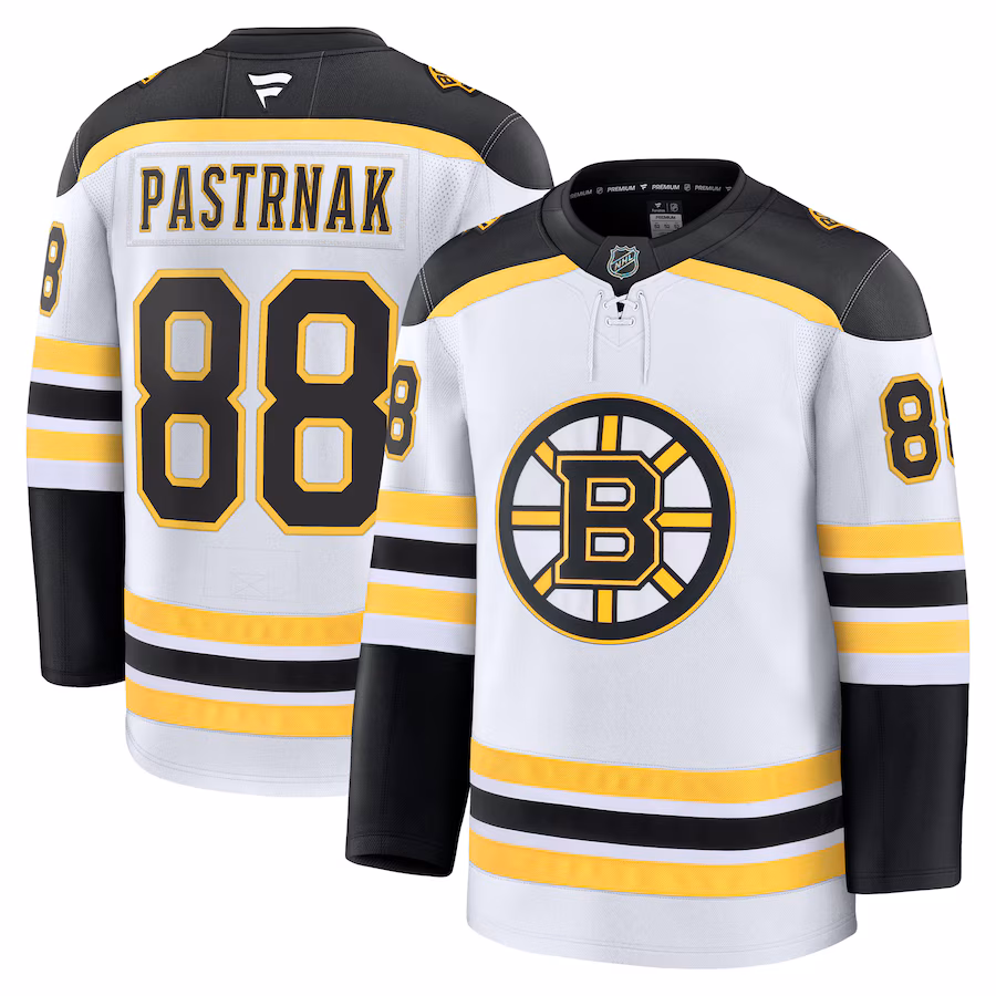 Men's Boston Bruins David Pastrnak Fanatics White Away Premium Jersey - Jersey