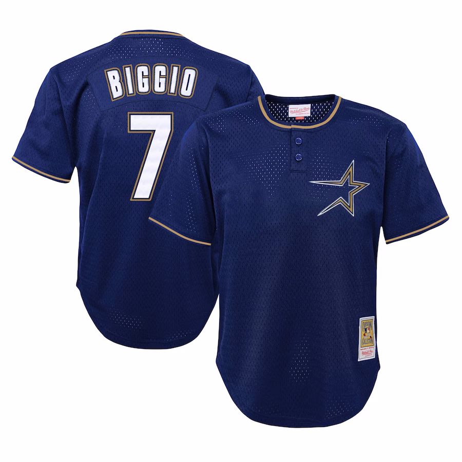 Youth Houston Astros Craig Biggio Mitchell & Ness Navy Cooperstown Collection Mesh Batting Practice Jersey - Jersey
