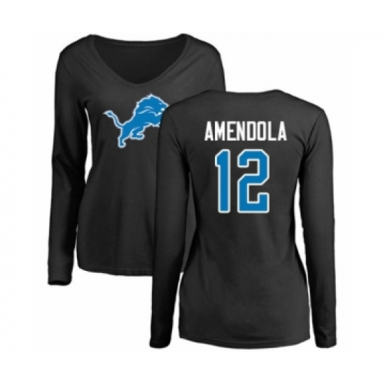 Football Women's Detroit Lions #12 Danny Amendola Black Name & Number Logo Long Sleeve T-Shirt - Jersey