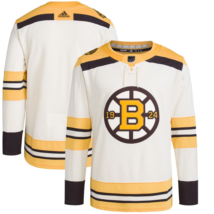 Men's Boston Bruins  adidas Cream 100th Anniversary Primegreen Authentic Jersey - Jersey