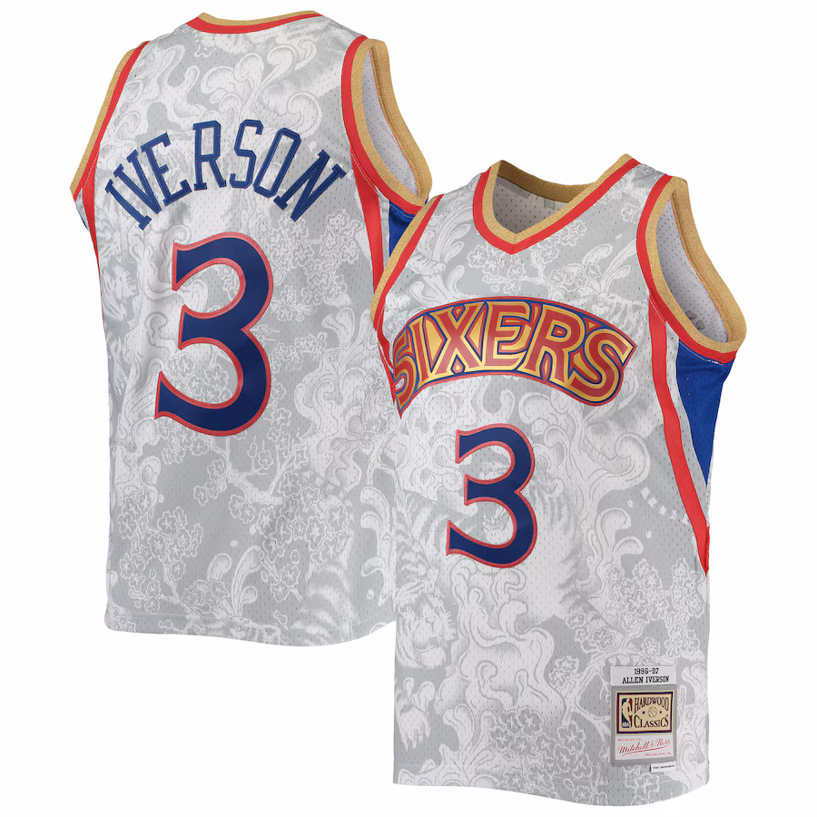Men's Philadelphia 76ers Allen Iverson Mitchell & Ness White Hardwood Classics 1996/97 Lunar New Year Swingman Jersey - Jersey