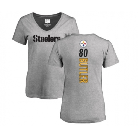 Football Women's Pittsburgh Steelers #80 Jack Butler Ash Backer V-Neck T-Shirt - Jersey