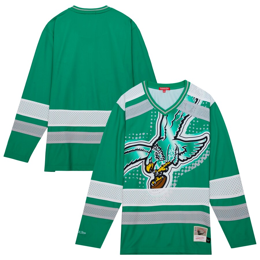 Women's Philadelphia Eagles Mitchell & Ness Green Big Face 7.0 Long Sleeve Jersey T-Shirt - Jersey
