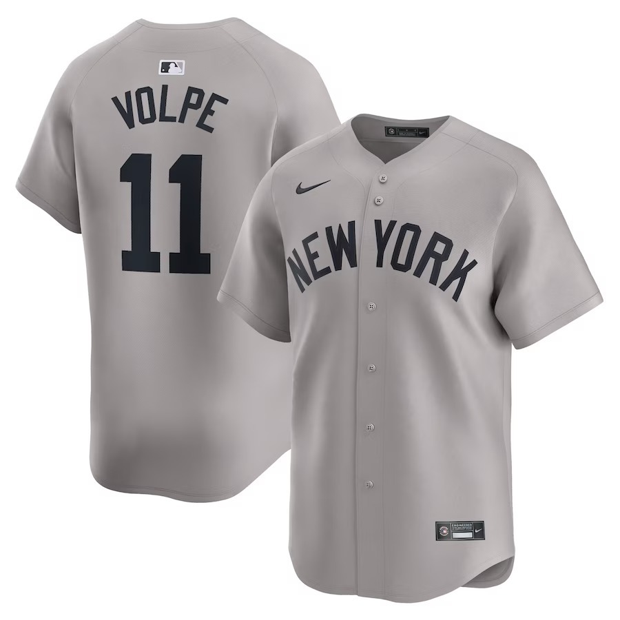 Men's New York Yankees Anthony Volpe Nike Gray Away Limited Player Jersey - Jersey