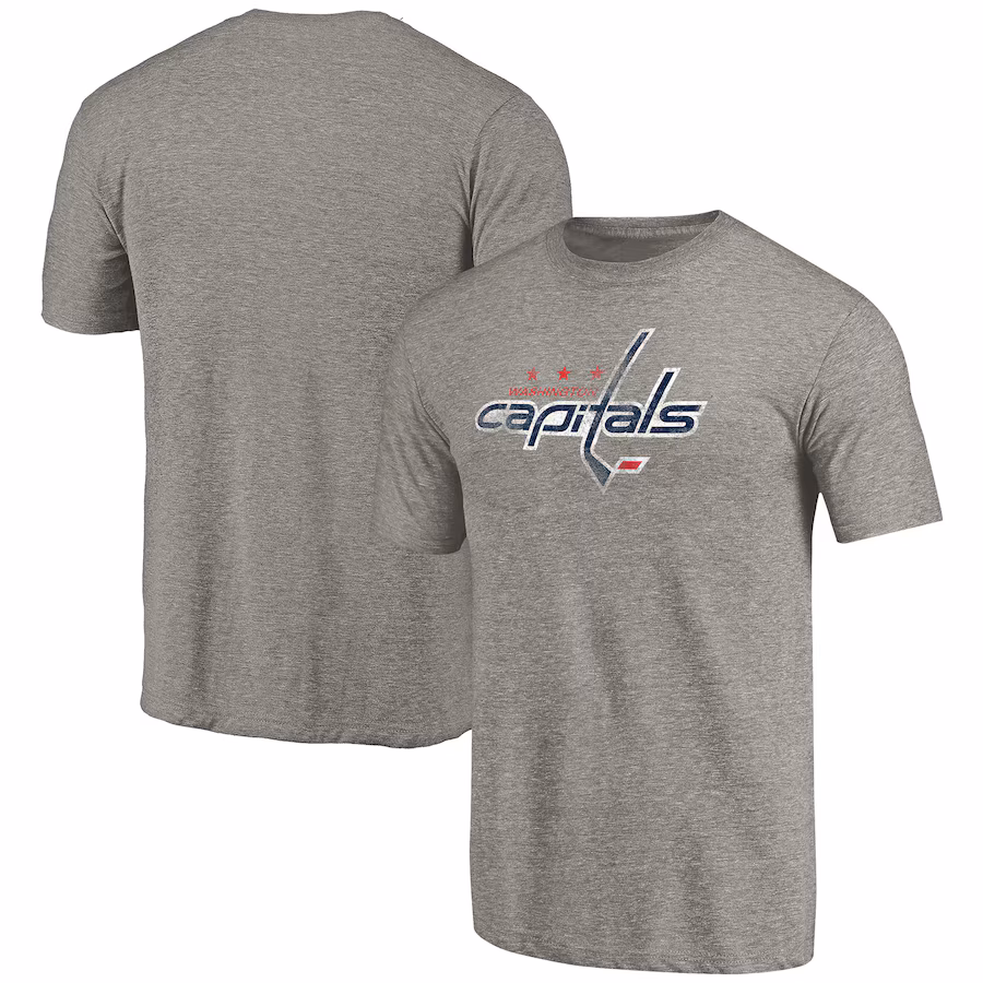 Men's Washington Capitals Ash Distressed Team Logo Tri-Blend T-Shirt - Jersey