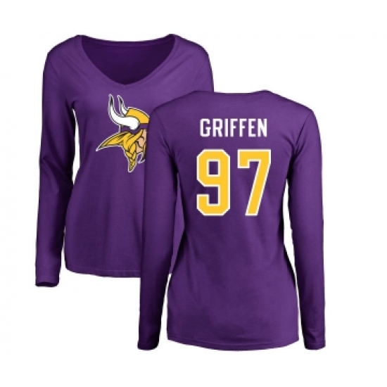 Football Women's Minnesota Vikings #97 Everson Griffen Purple Name & Number Logo Slim Fit Long Sleeve T-Shirt - Jersey