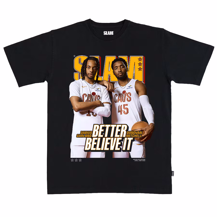 Unisex Cleveland Cavaliers Donovan Mitchell & Darius Garland SLAM Black April/May 2025 Cover Graphic T-Shirt - Jersey