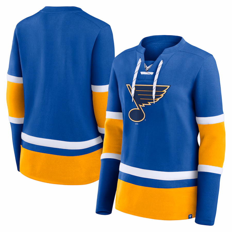 Women's St. Louis Blues Fanatics Blue Prime Time Lace-Up Long Sleeve T-Shirt - Jersey