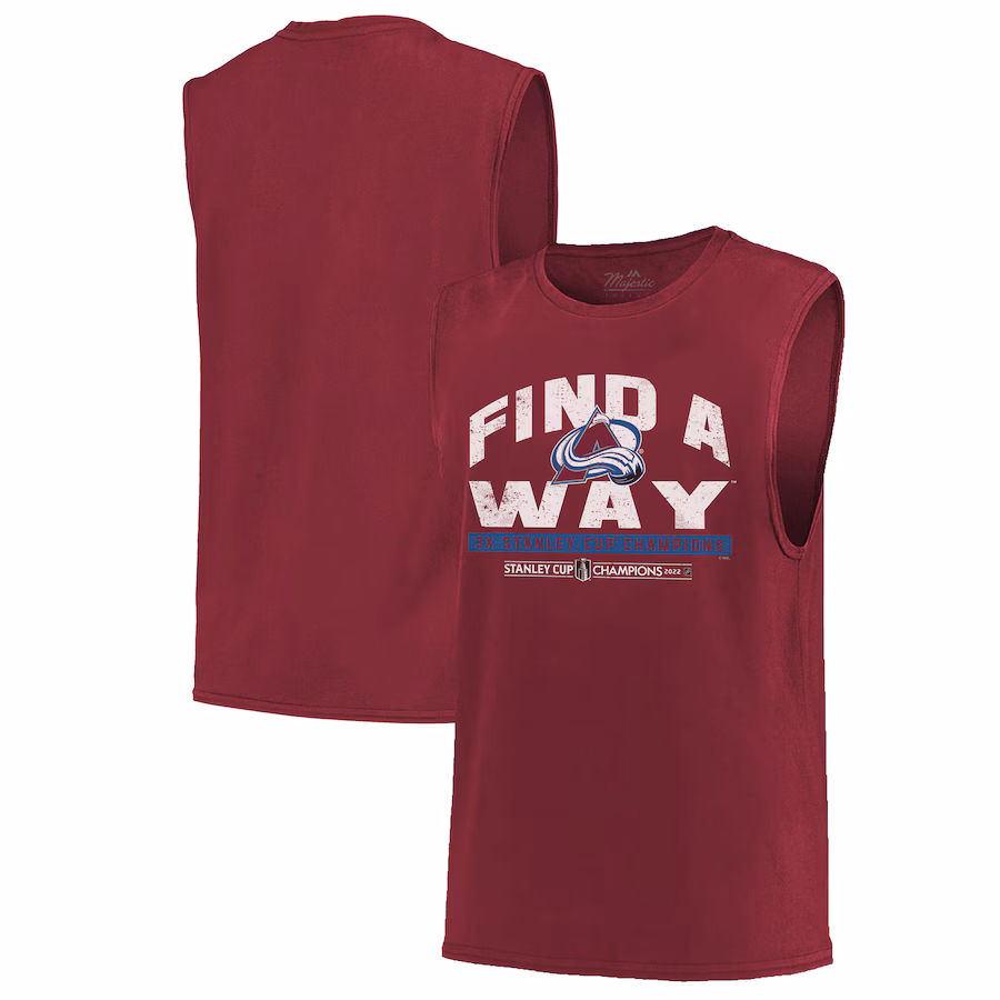 Men's Colorado Avalanche Majestic Threads Burgundy 2022 Stanley Cup Champions Softhand Muscle Tank - Jersey