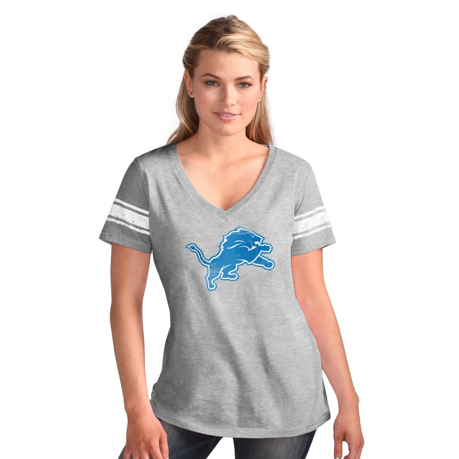 Women's Detroit Lions  G-III 4Her by Carl Banks Heather Gray First Pick Distressed V-Neck T-Shirt - Jersey