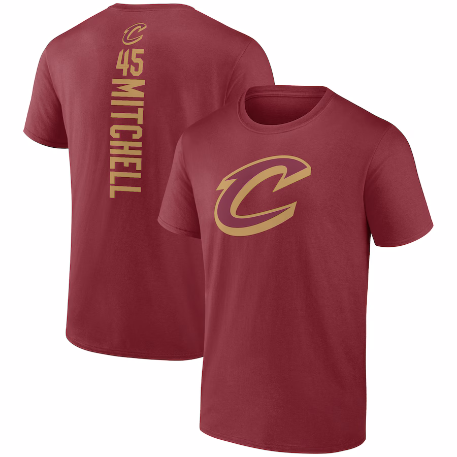 Men's Cleveland Cavaliers Donovan Mitchell Wine Playmaker Team Name & Number T-Shirt - Jersey