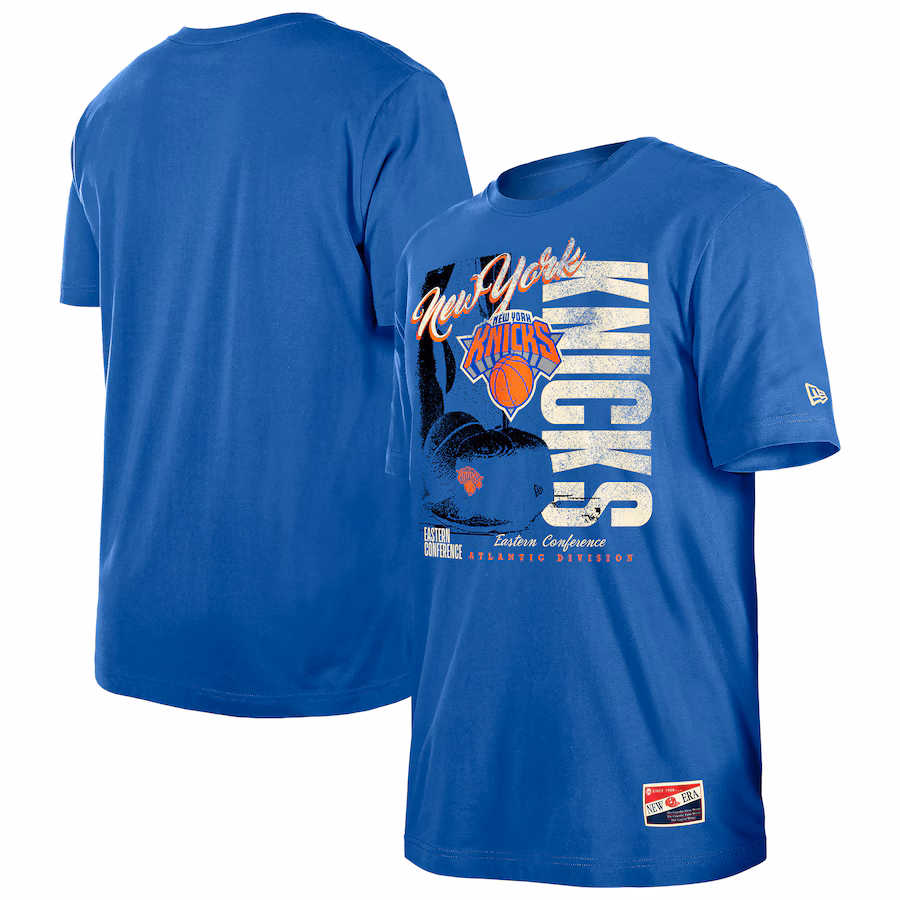Men's New York Knicks  New Era Blue Distressed Throwback Vintage Color Pack T-Shirt - Jersey