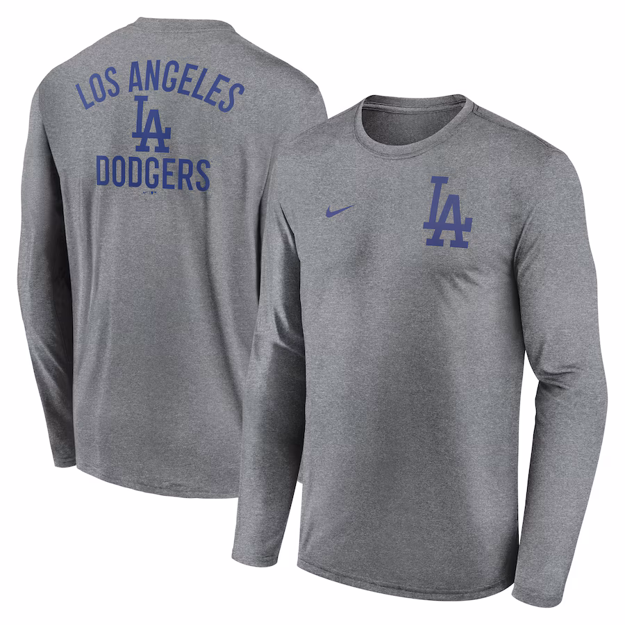 Men's Los Angeles Dodgers Nike Heather Charcoal 2-Hit Legend Performance Long Sleeve T-Shirt - Jersey