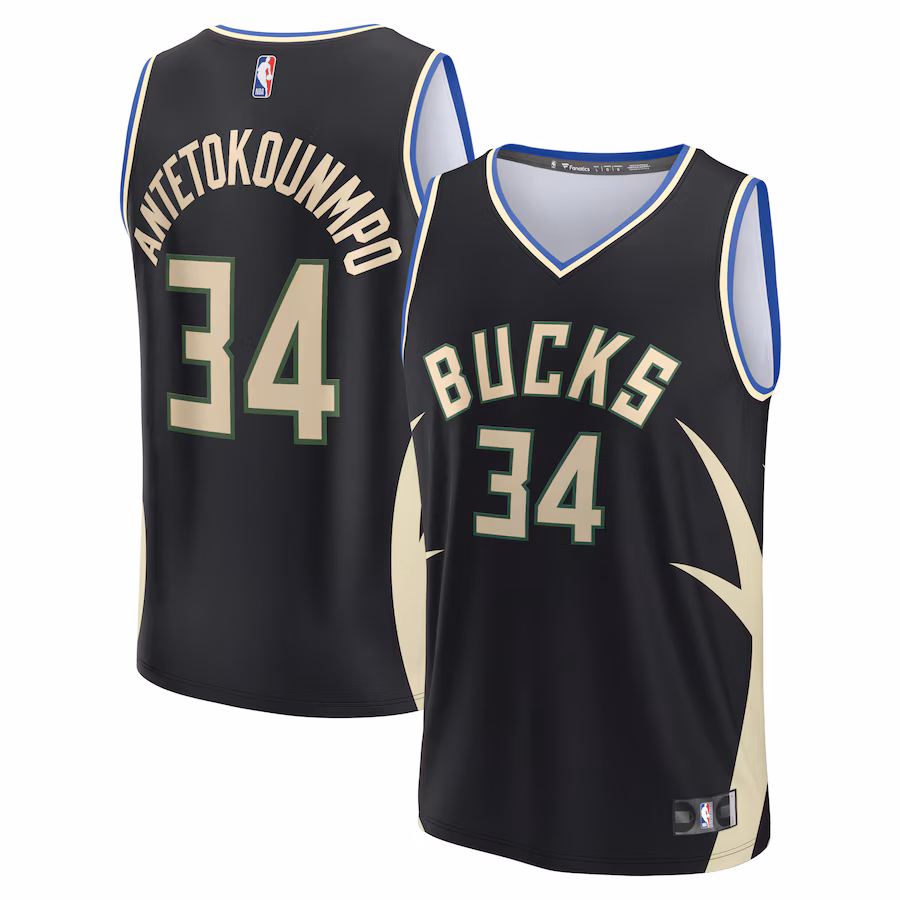 Men's Milwaukee Bucks Giannis Antetokounmpo Fanatics Black Fast Break Replica Player Jersey - Statement Edition - Jersey
