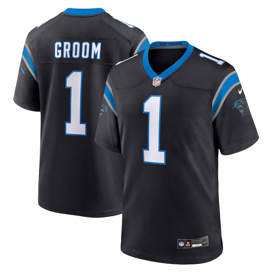 Men's Carolina Panthers Number 1 Groom Nike Black Game Jersey - Jersey
