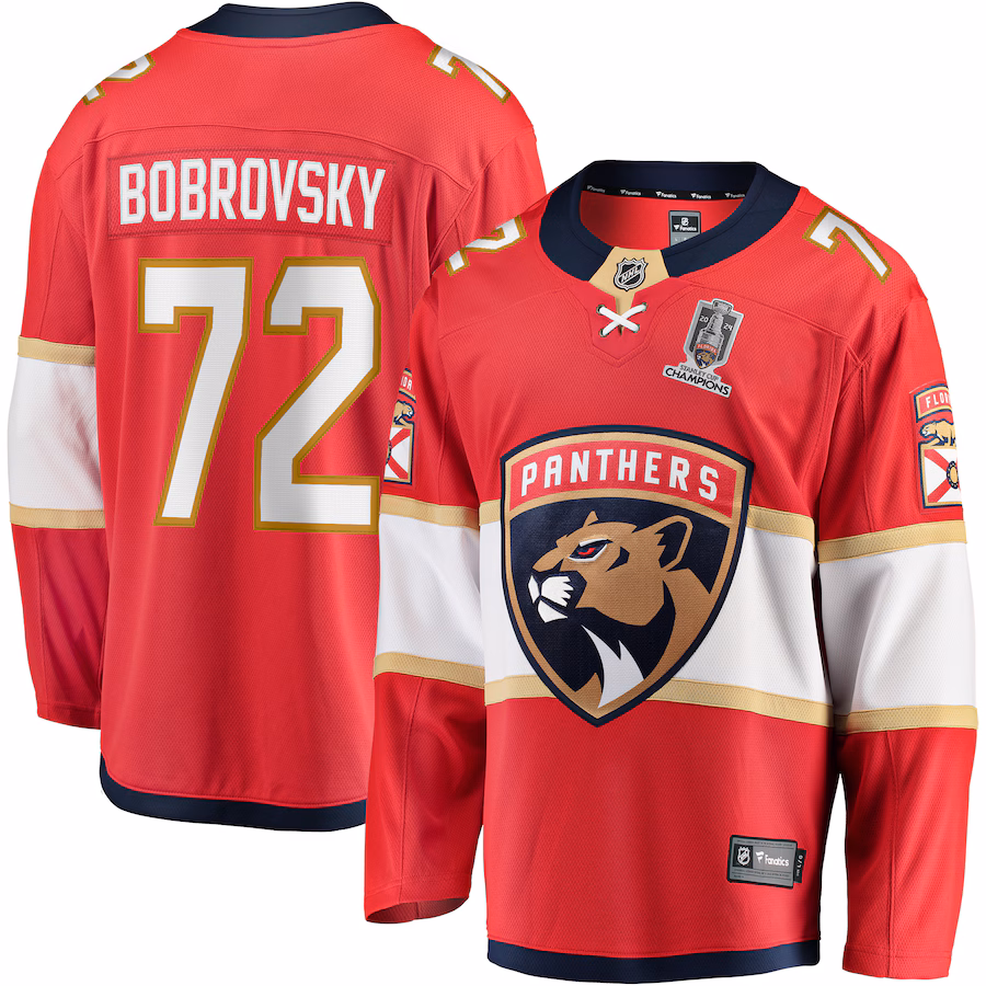Men's Florida Panthers Sergei Bobrovsky Fanatics Red Home 2024 Stanley Cup Champions Breakaway Player Jersey - Jersey