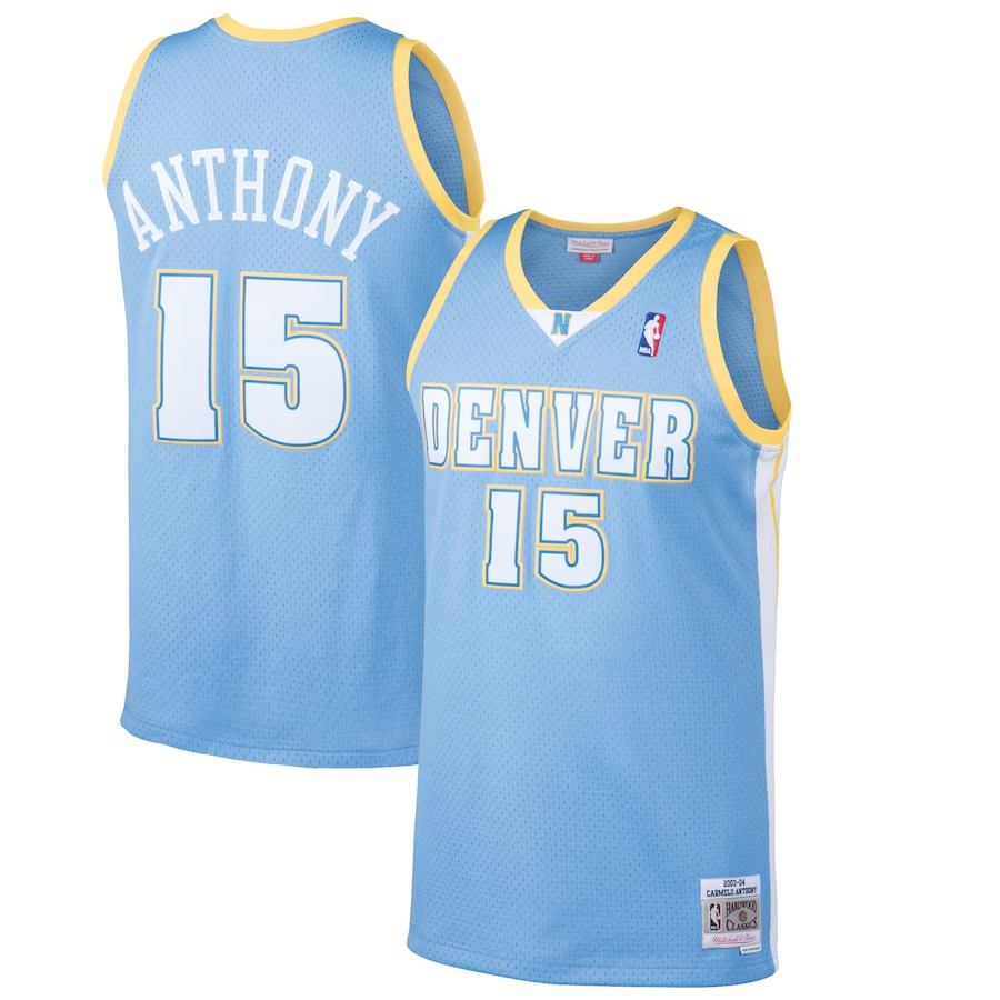 Men's Denver Nuggets Carmelo Anthony Mitchell & Ness Light Blue Hardwood Classics Swingman Jersey - Jersey