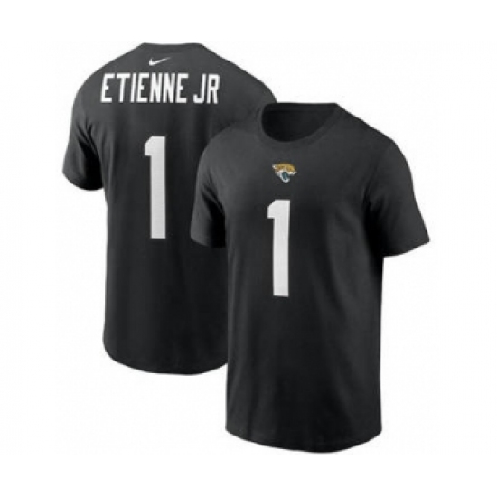Men's Jacksonville Jaguars #1 Travis Etienne JR 2021 Black Football Draft First Round Pick Player Name & Number Football T-Shirt - Jersey