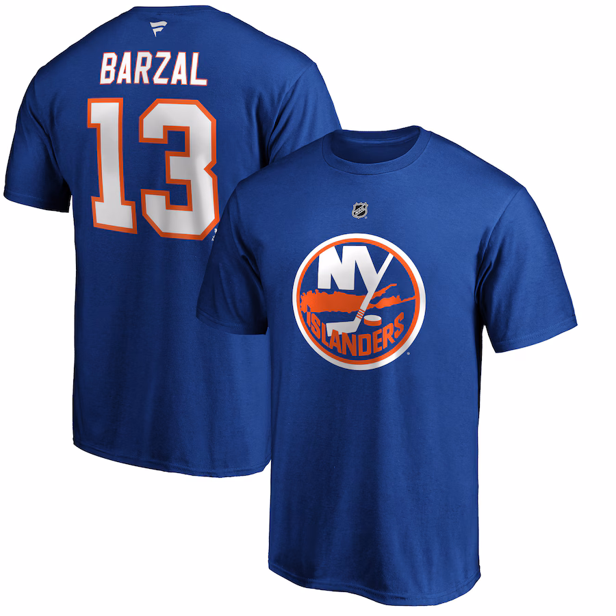 Men's New York Islanders Mathew Barzal Fanatics Royal Team Authentic Stack Name & Number T-Shirt - Jersey