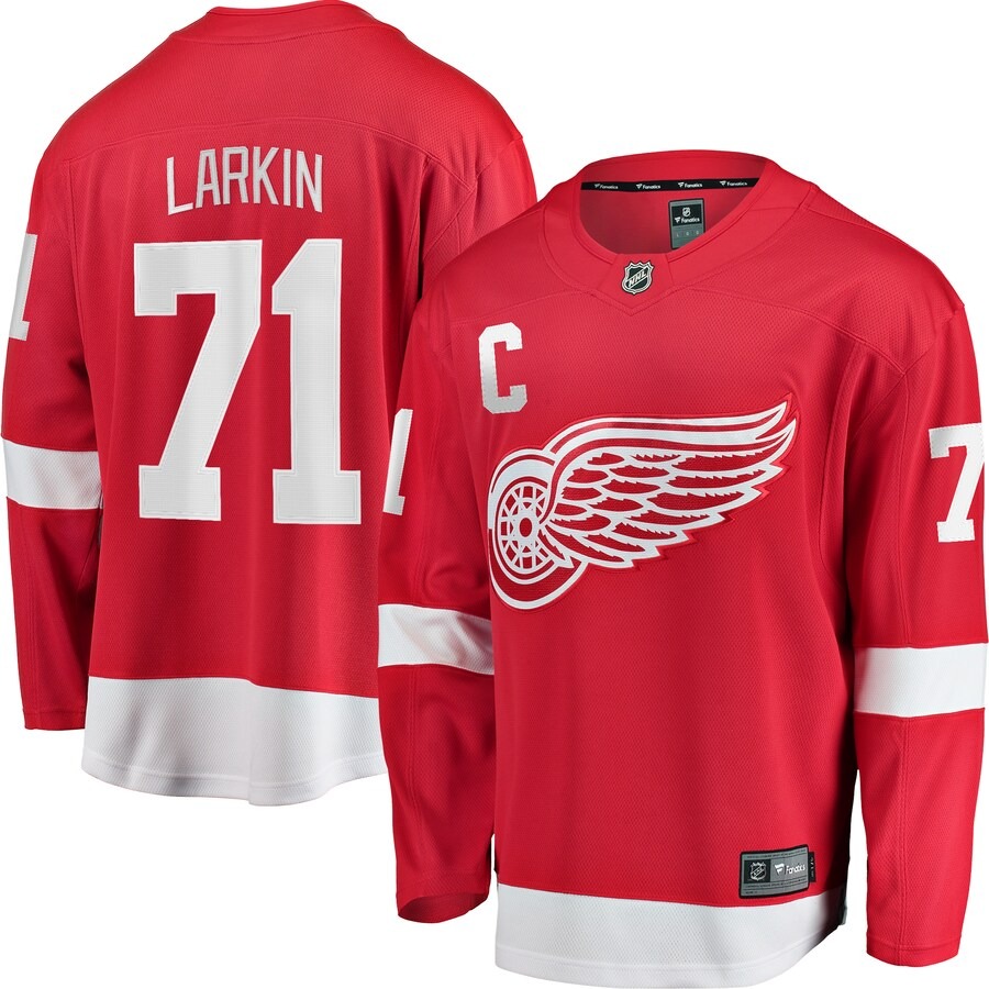 Men's Detroit Red Wings Dylan Larkin Fanatics Branded Red Home Captain Premier Breakaway Player Jersey - Jersey