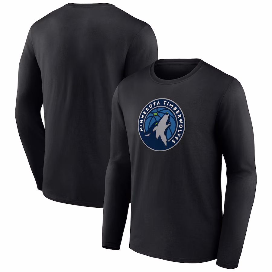 Men's Minnesota Timberwolves Black Primary Team Logo Long Sleeve T-Shirt - Jersey