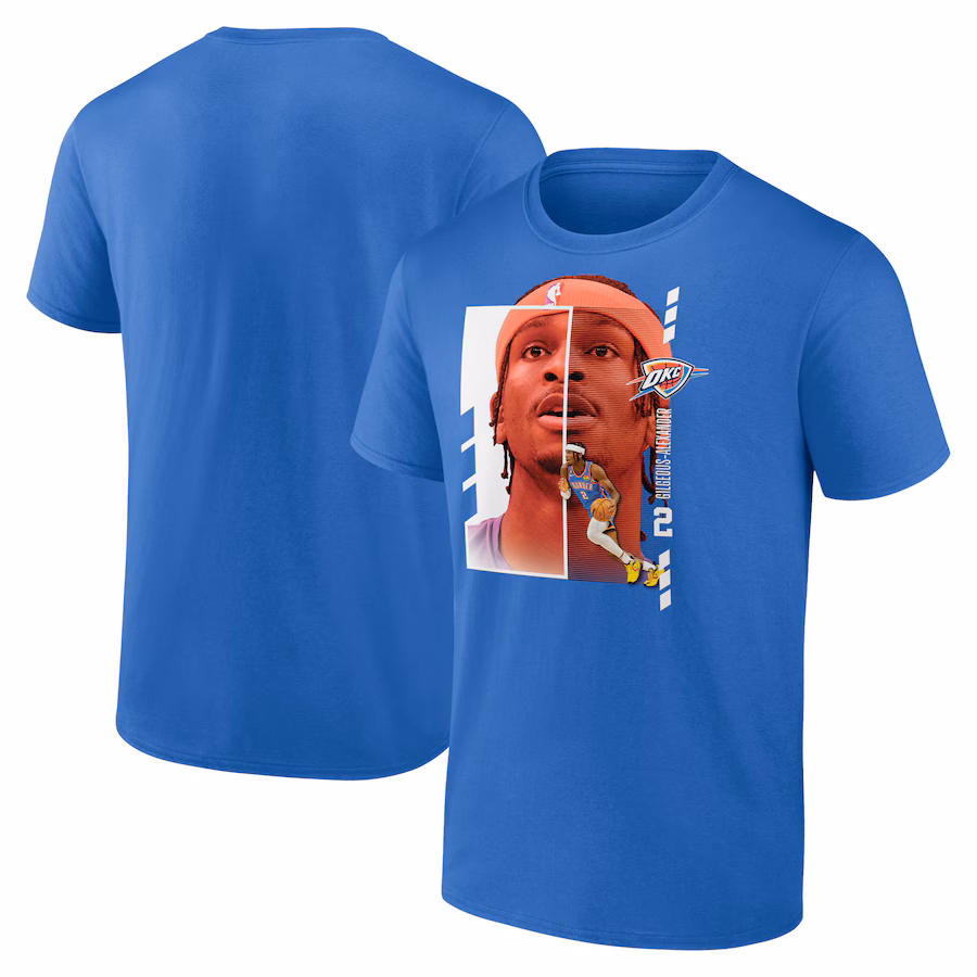 Men's Oklahoma City Thunder Shai Gilgeous-Alexander Blue Player Name & Number Jump Pass T-shirt - Jersey