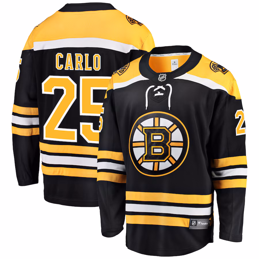 Men's Boston Bruins Brandon Carlo Fanatics Black Home Breakaway Player Jersey - Jersey