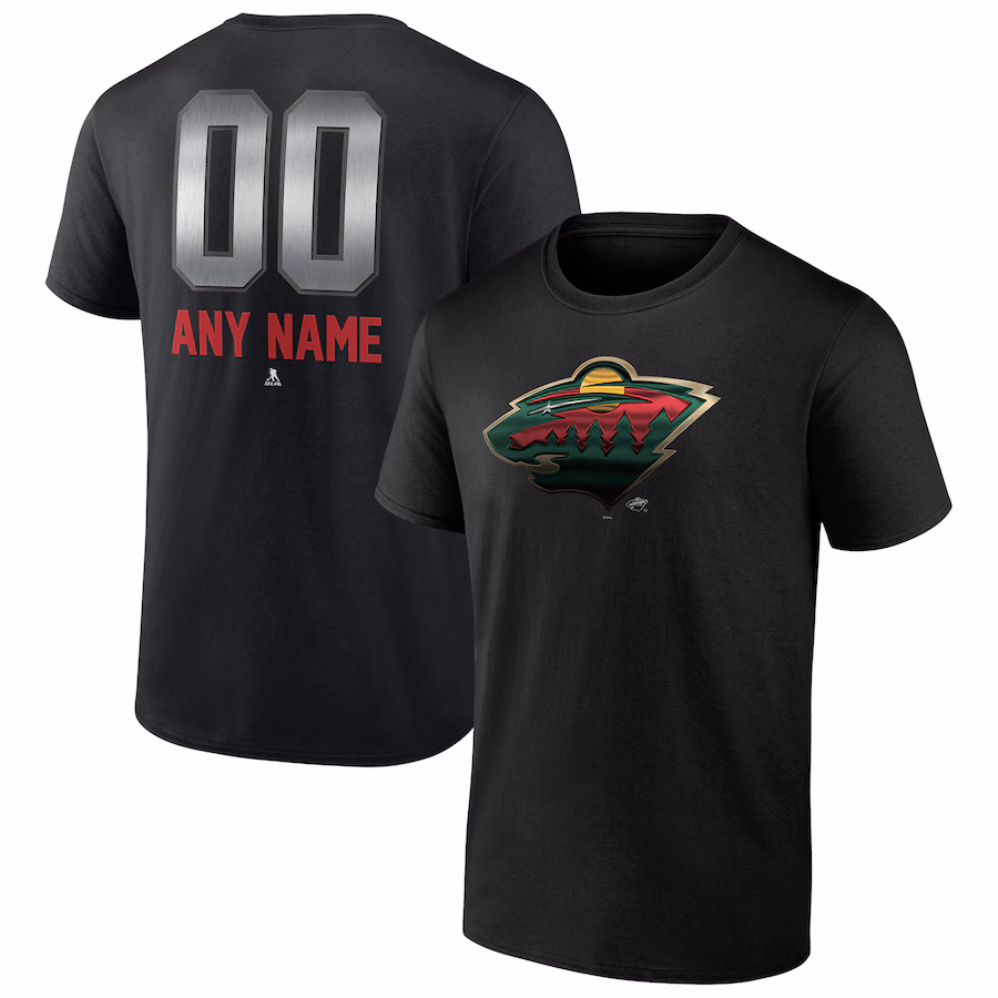 Men's Minnesota Wild Black Personalized Midnight Mascot Logo T-Shirt - Jersey