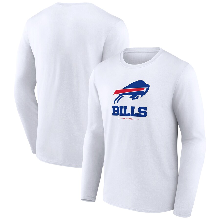 Men's Buffalo Bills White Logo Team Lockup Long Sleeve T-Shirt - Jersey