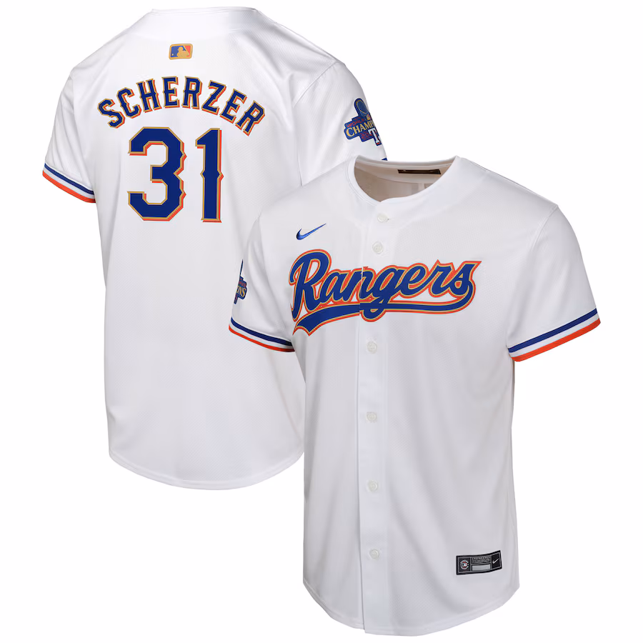Youth Texas Rangers Max Scherzer Nike White 2024 Gold Collection Limited Player Jersey - Jersey