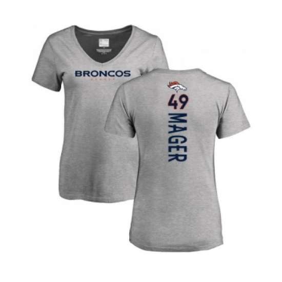 Football Women's Denver Broncos #49 Craig Mager Ash Backer V-Neck T-Shirt - Jersey