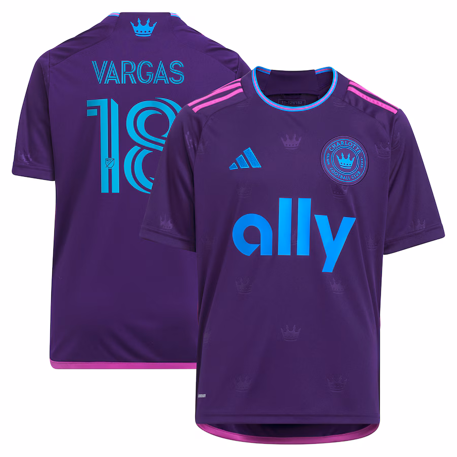 Youth Charlotte FC Kerwin Vargas adidas Purple 2023 Crown Jewel Kit Replica Player Jersey - Jersey