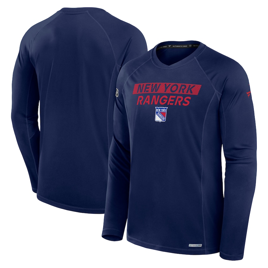 Men's New York Rangers Fanatics Navy Authentic Pro Rink Tech Long Sleeve T-Shirt - Jersey