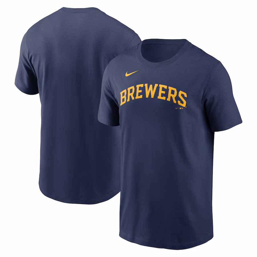 Men's Milwaukee Brewers Nike Navy Fuse Wordmark T-Shirt - Jersey