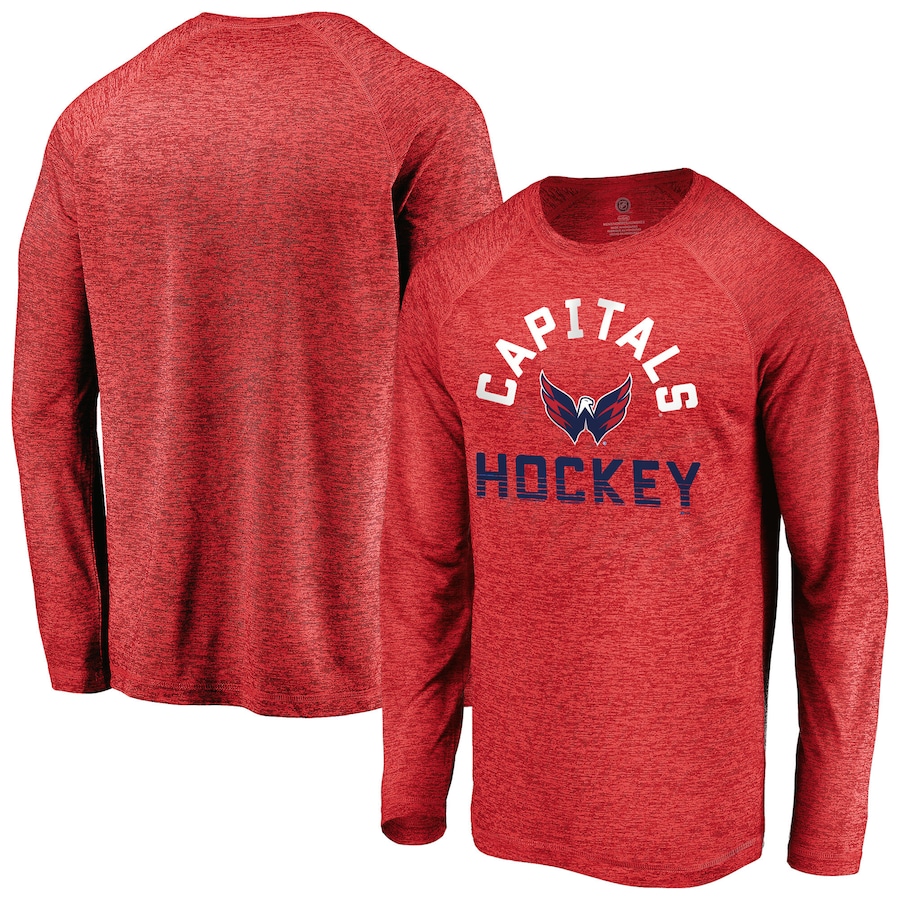 Men's Washington Capitals Fanatics Athletic Red Iconic Striated Breezer Raglan Long Sleeve T-Shirt - Jersey