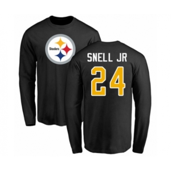 Pittsburgh Steelers #24 Benny Snell Jr. Black Name & Number Logo Long Sleeve T-Shirt - Jersey
