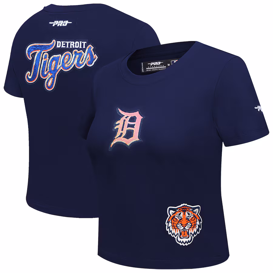 Women's Detroit Tigers Pro Standard Navy Game Day Classics Baby Doll Cropped T-Shirt - Jersey