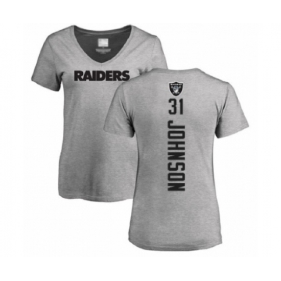 Football Women's Oakland Raiders #31 Isaiah Johnson Ash Backer T-Shirt - Jersey