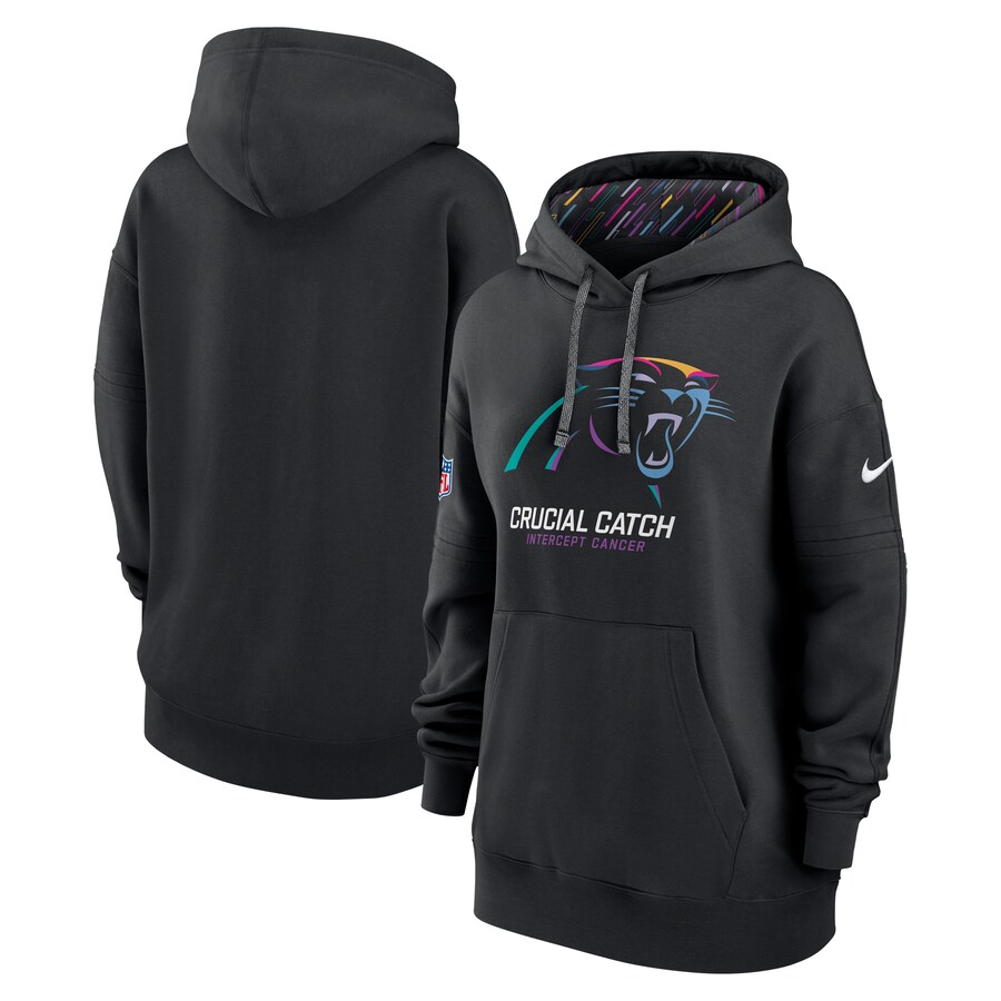 Women's Carolina Panthers  Nike Black 2024 NFL Crucial Catch Club Pullover Hoodie - Jersey