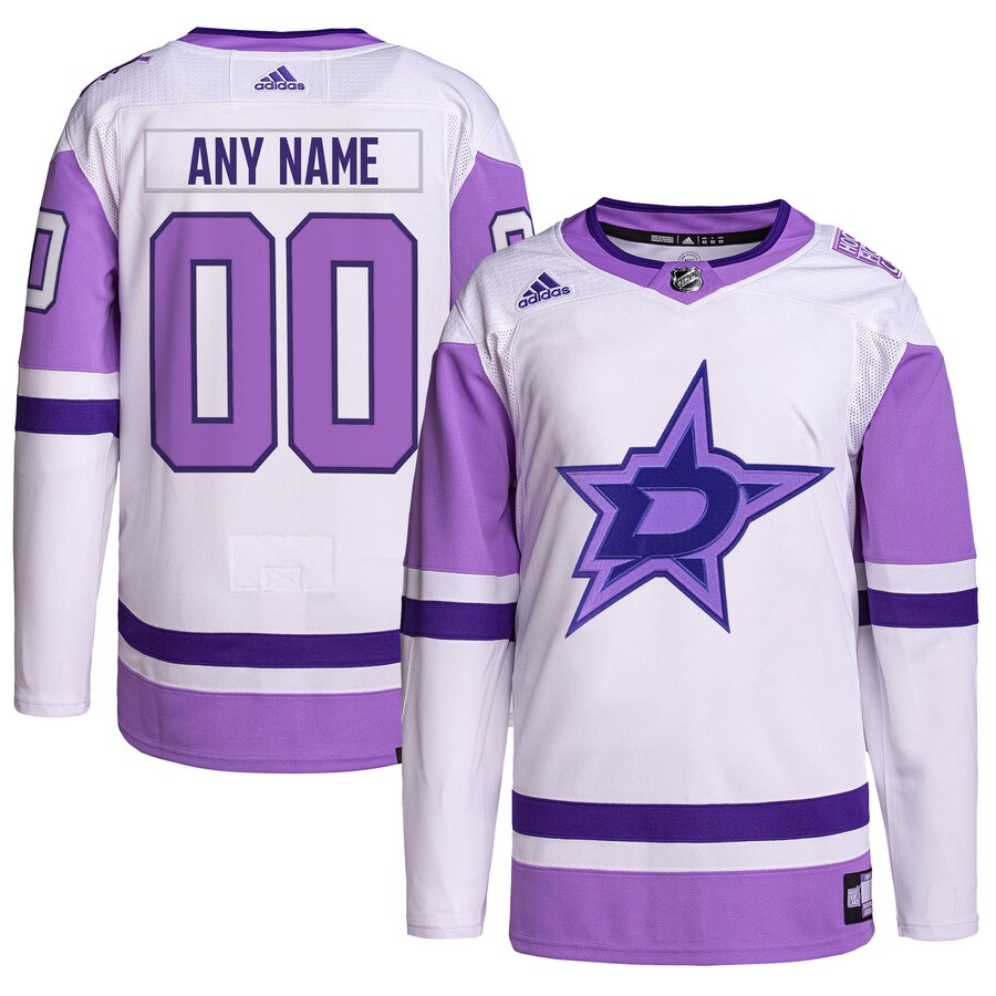 Men's Dallas Stars adidas White/Purple Hockey Fights Cancer Primegreen Authentic Custom Jersey - Jersey