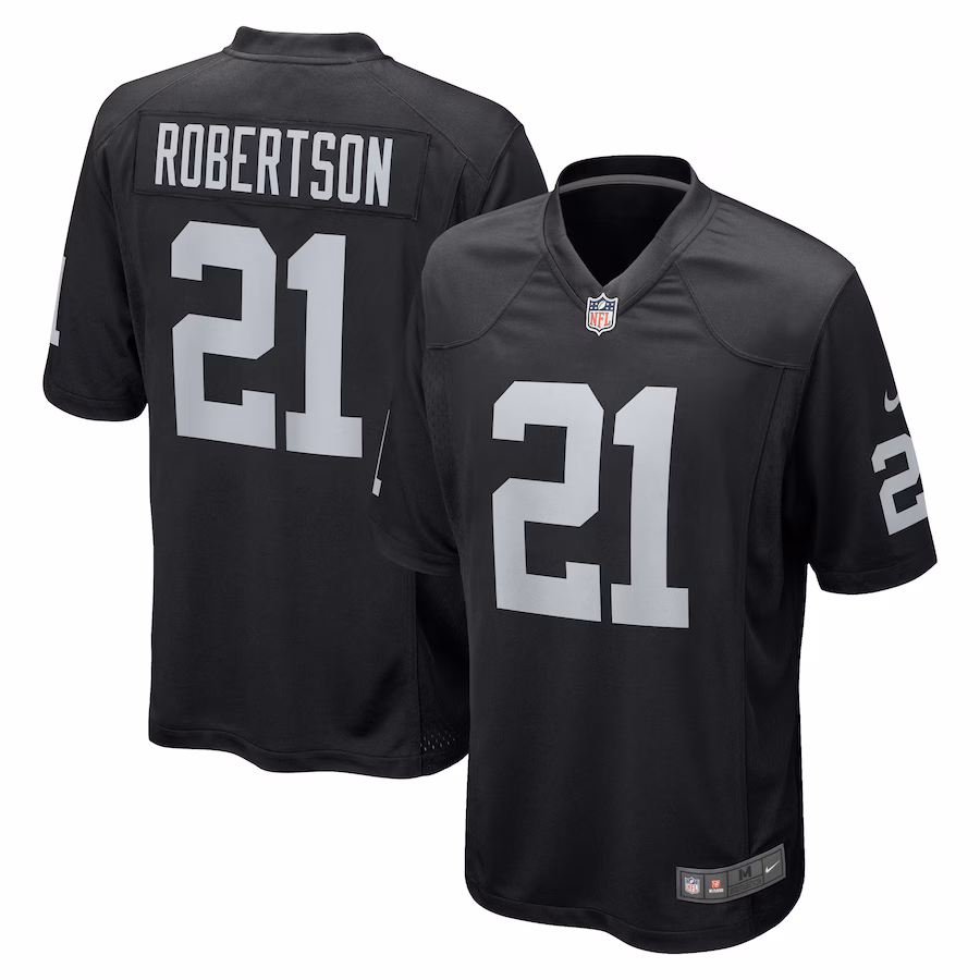 Men's Las Vegas Raiders Amik Robertson Nike Black Team Game Jersey - Jersey