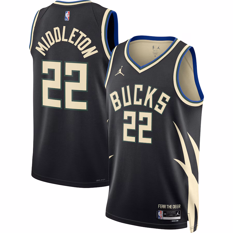 Unisex Milwaukee Bucks Khris Middleton Jordan Brand Black Swingman Jersey - Statement Edition - Jersey
