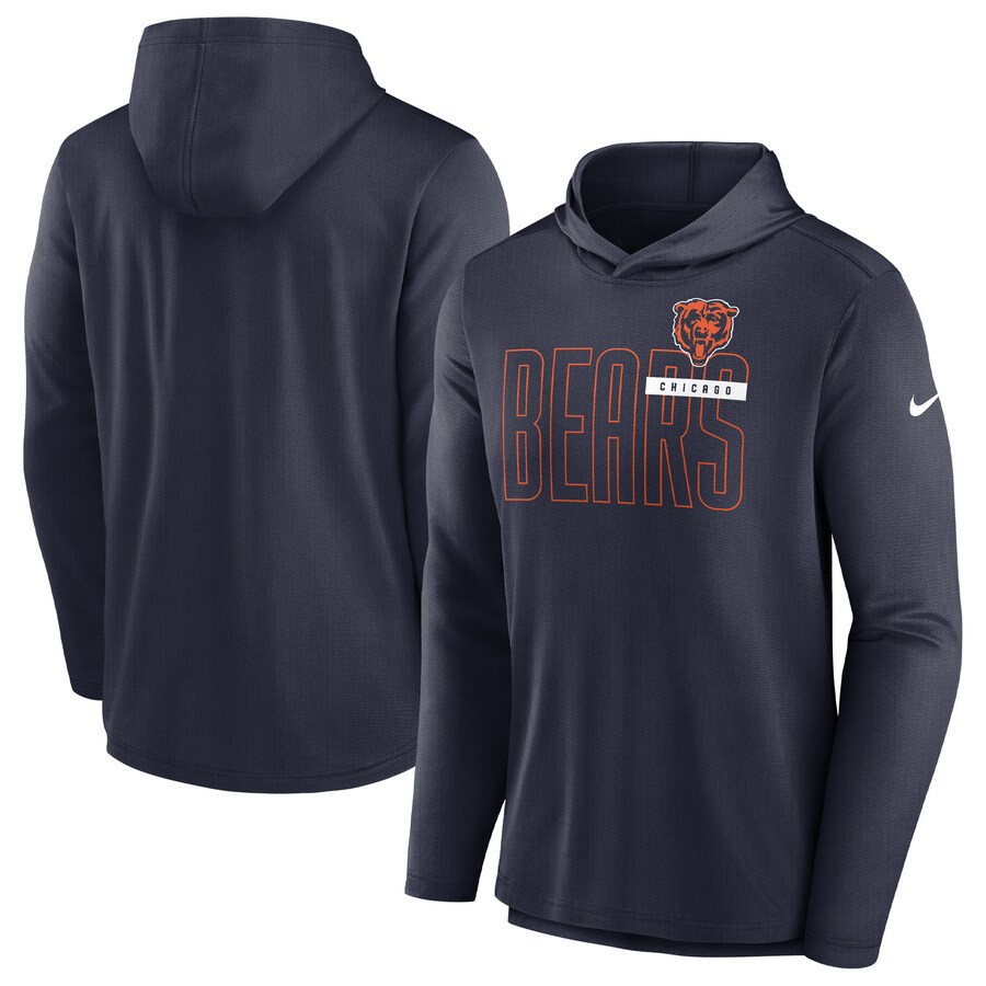 Men's Chicago Bears Nike Navy Lightweight Performance Hooded Long Sleeve T-Shirt - Jersey