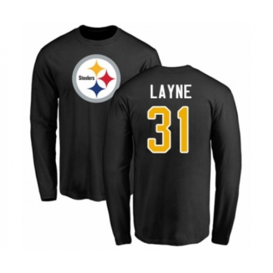 Pittsburgh Steelers #31 Justin Layne Black Name & Number Logo Long Sleeve T-Shirt - Jersey