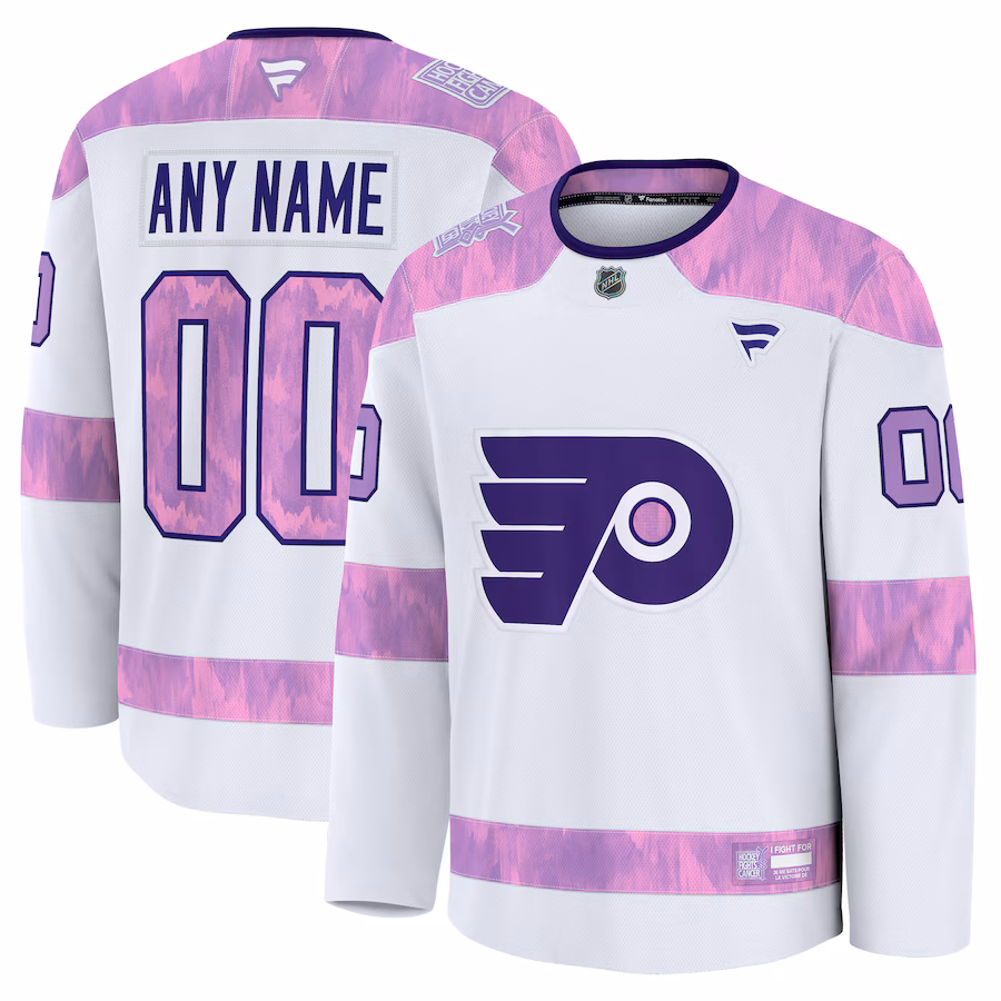 Men's Philadelphia Flyers Fanatics White 2024 Hockey Fights Cancer Custom Practice Jersey - Jersey