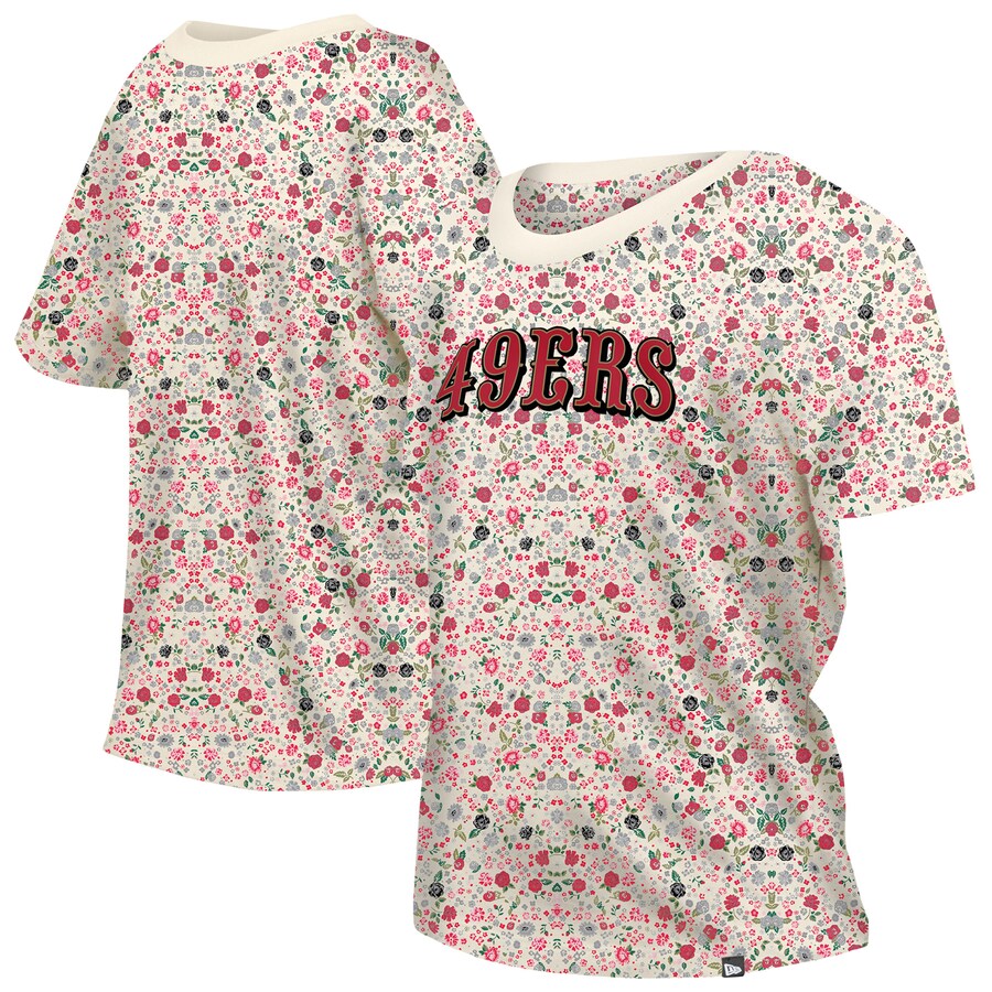 Women's San Francisco 49ers New Era Cream Glam Game Floral T-Shirt - Jersey