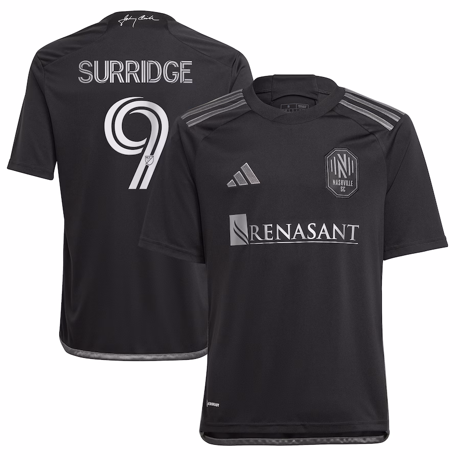Youth Nashville SC Sam Surridge adidas Black 2023 Man In Black Kit Replica Player Jersey - Jersey